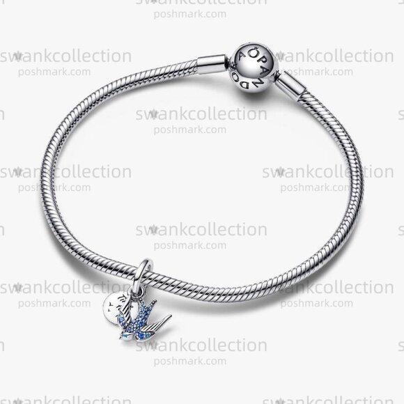 Pandora Sparkling Swallow & Quote Double Dangle Charm - Picture 3 of 5